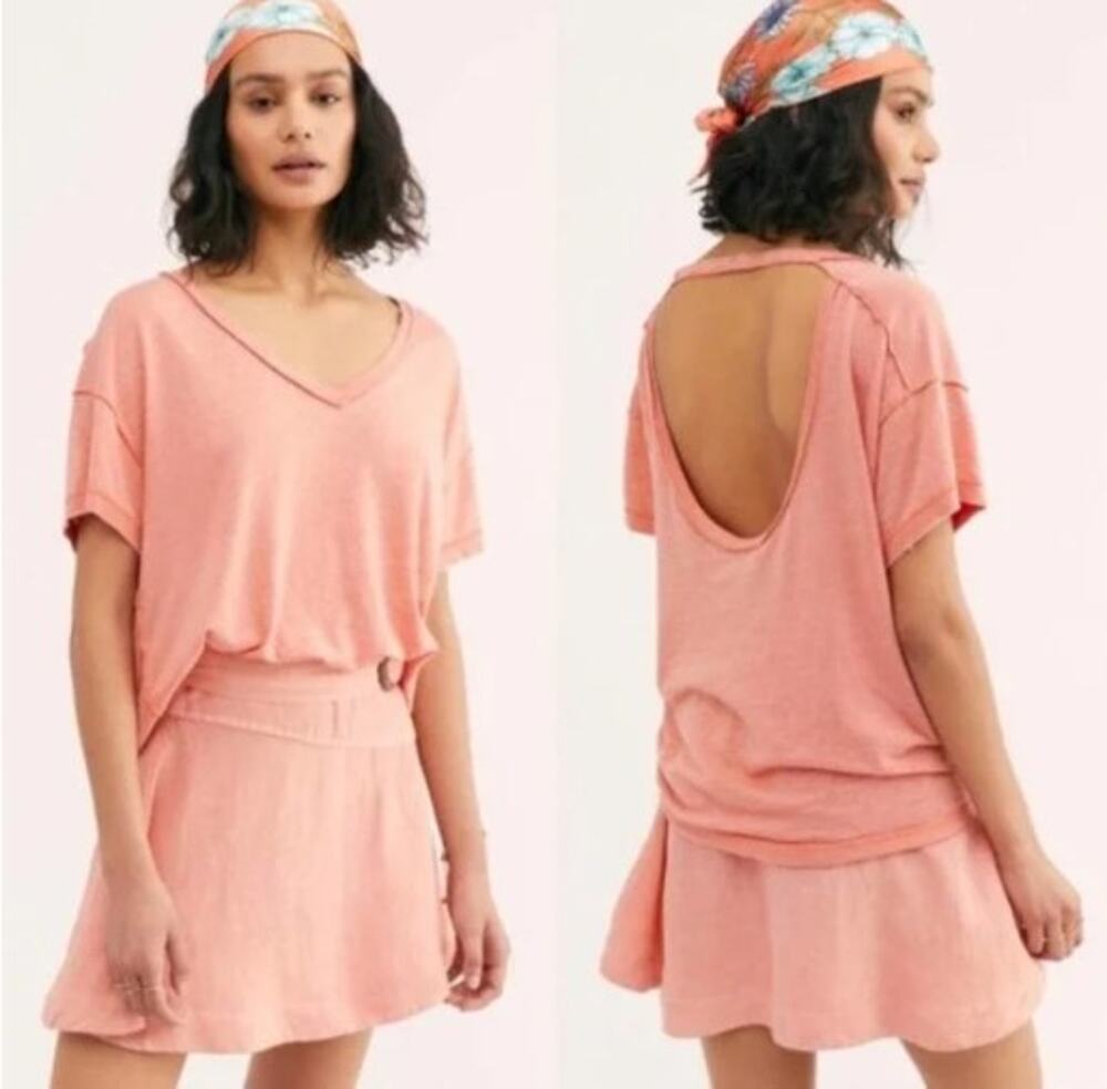 Free People We The Free All Mine Tee V-Neck Open Back XS Italian Apricot